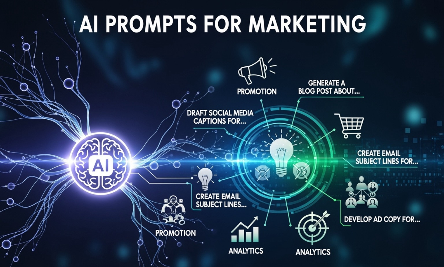 digital magnifying glass over a successful marketing campaign or branded content - ai prompts for marketing