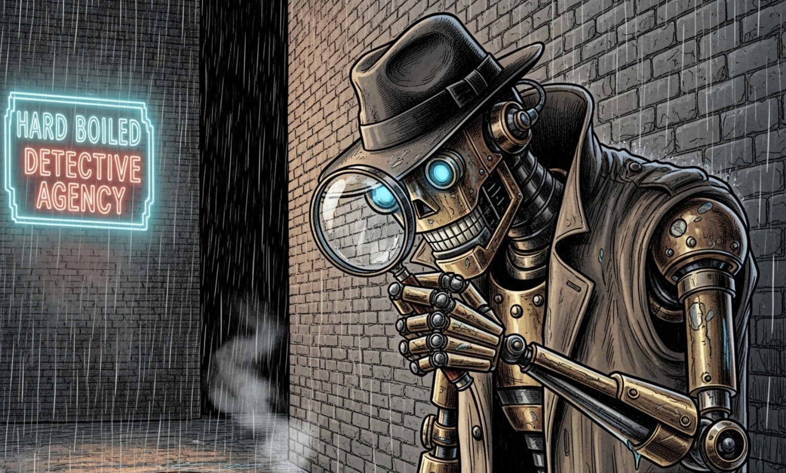 illustrating the concept of AI persona, like a robot wearing a detective's hat and holding a magnifying glass - Effective prompt writing