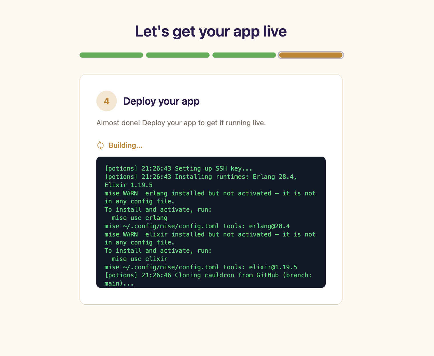 Live build logs streaming during first deploy
