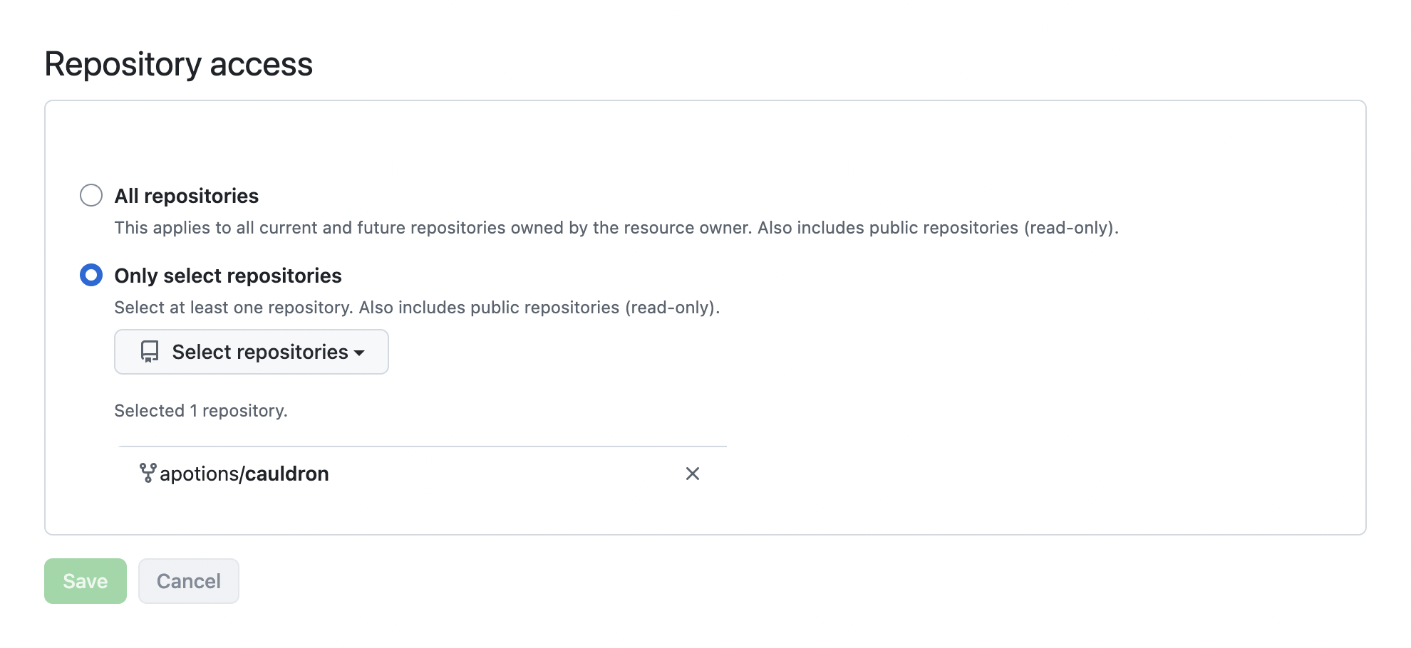 GitHub App installation page showing repository selection