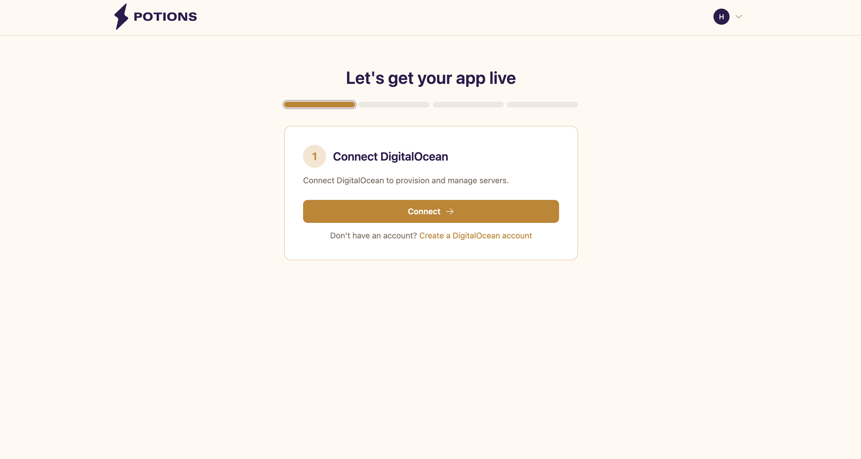 The setup wizard showing the connect a cloud provider step